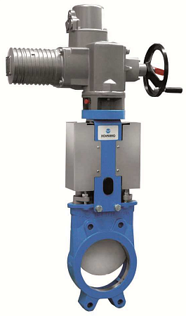Задвижка шиберная межфланцевая, электропривод 380В Ду 100 Задвижка шиберная межфланцевая, электропривод 380В Ду 100